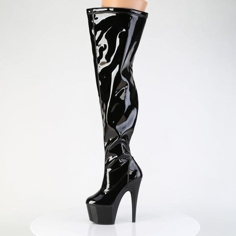 Pleaser ADORE-3000WCF Platform Thigh High Boot (Black Stretch Patent/Black)