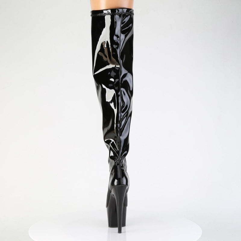 Pleaser ADORE-3000WCF Platform Thigh High Boot (Black Stretch Patent/Black)