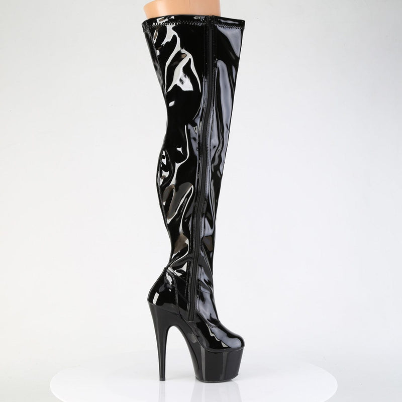 Pleaser ADORE-3000WCF Platform Thigh High Boot (Black Stretch Patent/Black)