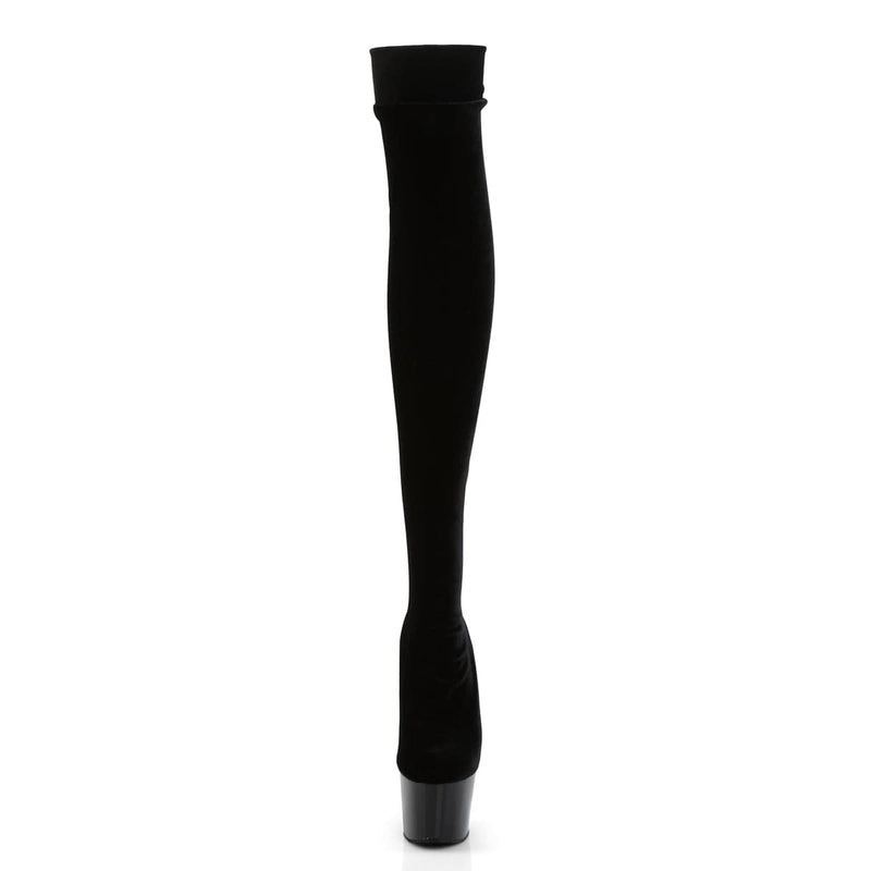 Pleaser ADORE-3002 Platform Thigh High Boot (Black Stretch Velvet/Black)