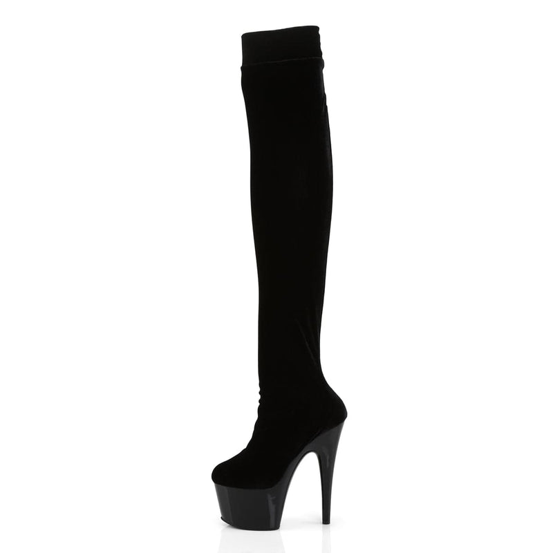 Pleaser ADORE-3002 Platform Thigh High Boot (Black Stretch Velvet/Black)