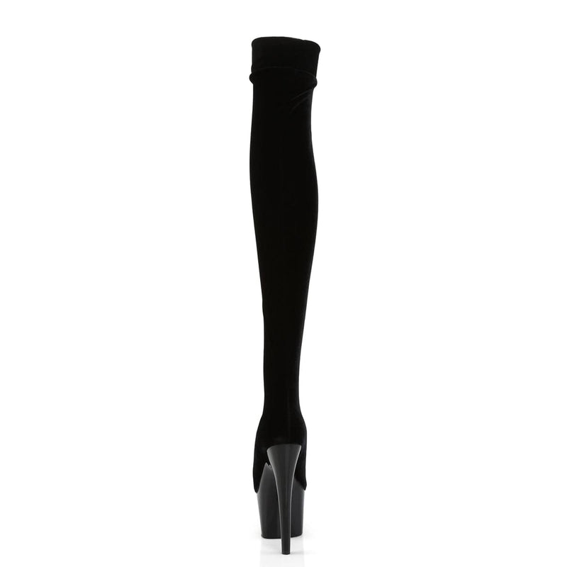 Pleaser ADORE-3002 Platform Thigh High Boot (Black Stretch Velvet/Black)