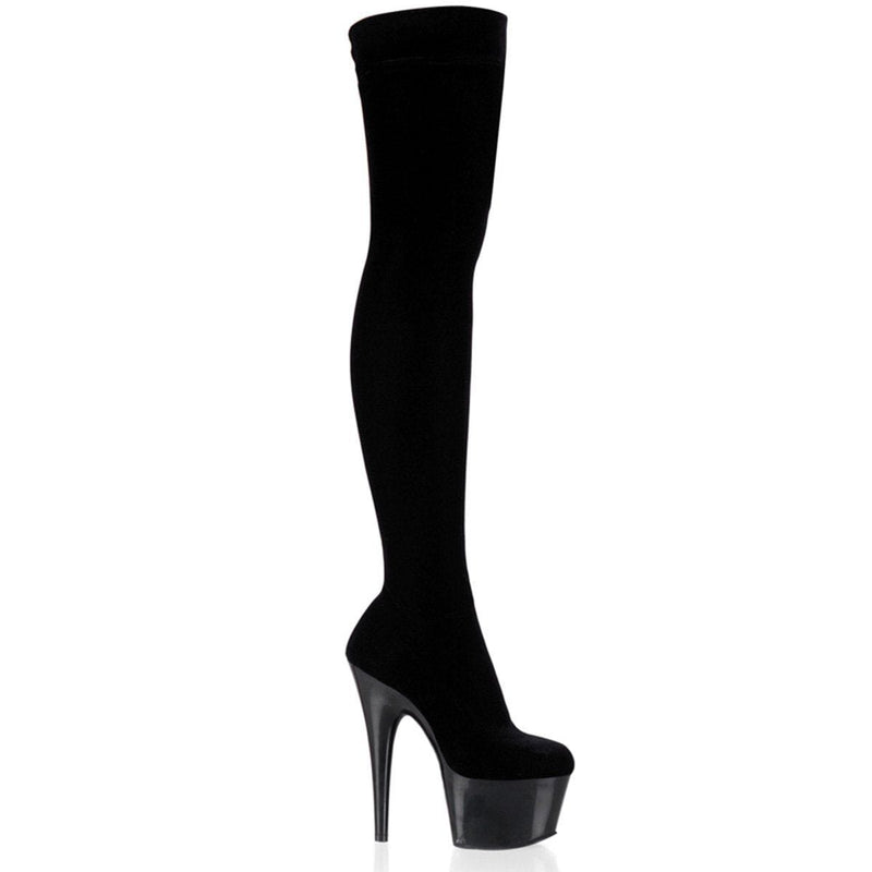 Pleaser ADORE-3002 Platform Thigh High Boot (Black Stretch Velvet/Black)