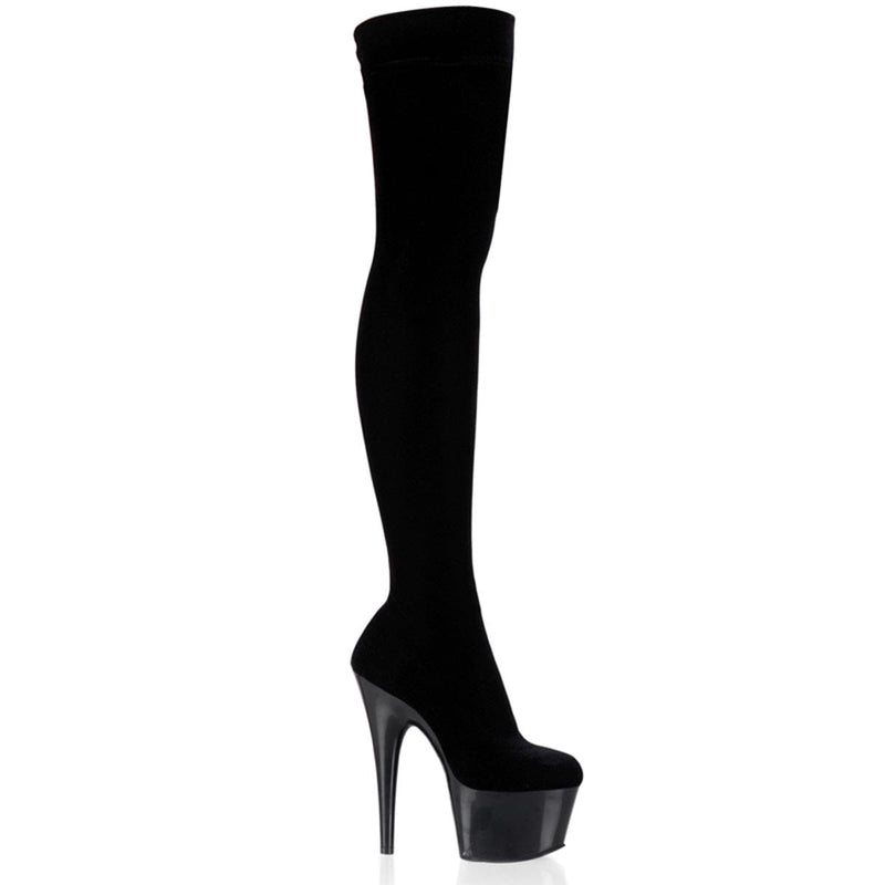 Pleaser ADORE-3002 Platform Thigh High Boot (Black Stretch Velvet/Black)