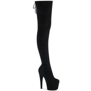 Pleaser ADORE-3008 Platform Thigh High Boot (Black Stretch Faux Suede/Black Faux Suede)