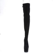 Pleaser ADORE-3008 Platform Thigh High Boot (Black Stretch Faux Suede/Black Faux Suede)