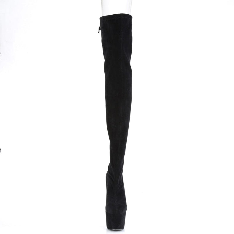 Pleaser ADORE-3008 Platform Thigh High Boot (Black Stretch Faux Suede/Black Faux Suede)