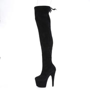 Pleaser ADORE-3008 Platform Thigh High Boot (Black Stretch Faux Suede/Black Faux Suede)