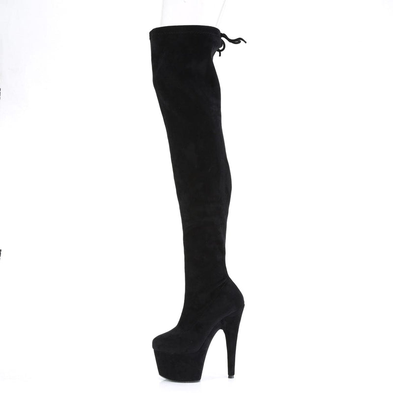 Pleaser ADORE-3008 Platform Thigh High Boot (Black Stretch Faux Suede/Black Faux Suede)