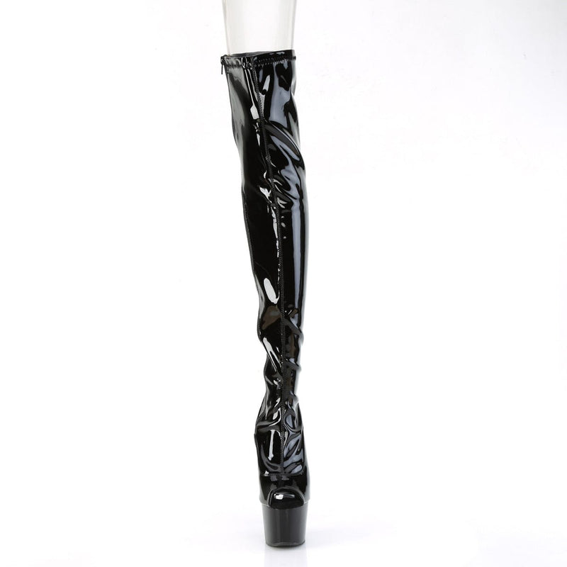 Pleaser ADORE-3011 Platform Thigh High Boot (Black Stretch Patent/Black)