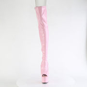 Pleaser ADORE-3011HWR Platform Thigh High Boot (Baby Pink Stretch Holo/Baby Pink)