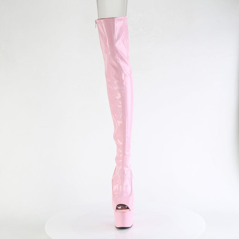 Pleaser ADORE-3011HWR Platform Thigh High Boot (Baby Pink Stretch Holo/Baby Pink)