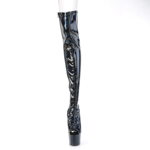 Pleaser ADORE-3011HWR Platform Thigh High Boot (Black Stretch Holo/Black Holo)