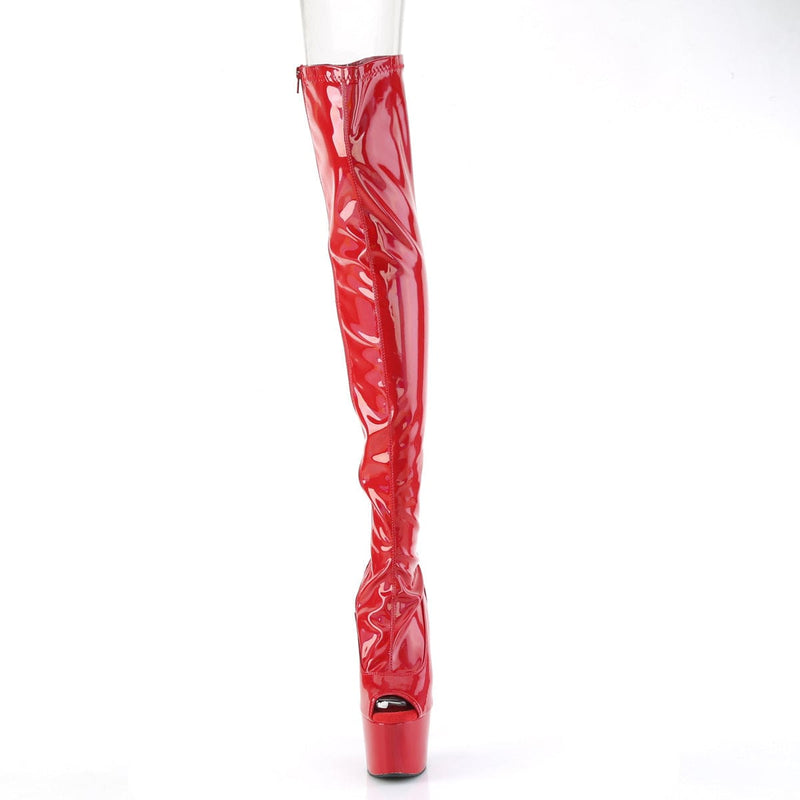 Pleaser ADORE-3011HWR Platform Thigh High Boot (Red Stretch Holo/Red Holo)