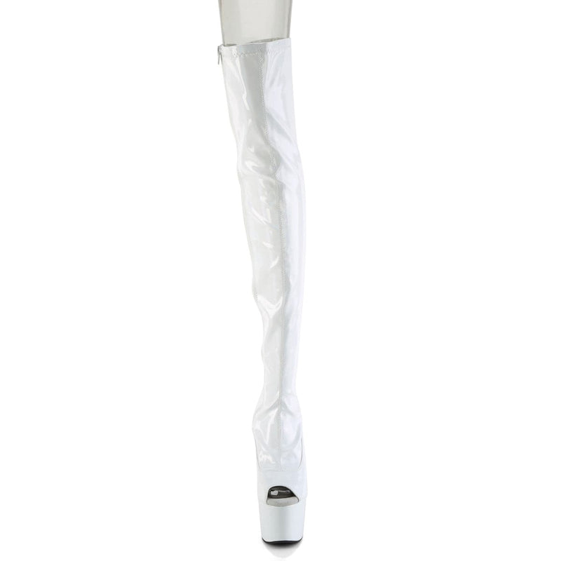 Pleaser ADORE-3011HWR Platform Thigh High Boot (White Stretch Holo/White Holo)