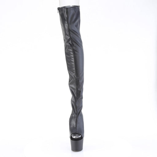 Pleaser ADORE-3017 Platform Thigh High Boot (Black Stretch Faux Leather)