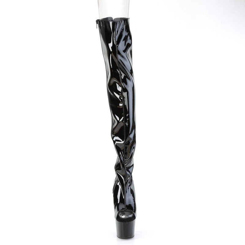 Pleaser ADORE-3017 Platform Thigh High Boot (Black Stretch Patent/Black)