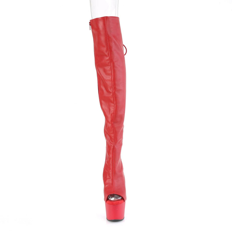Pleaser ADORE-3019 Platform Knee High Boot (Red Faux Leather/Red Matte)