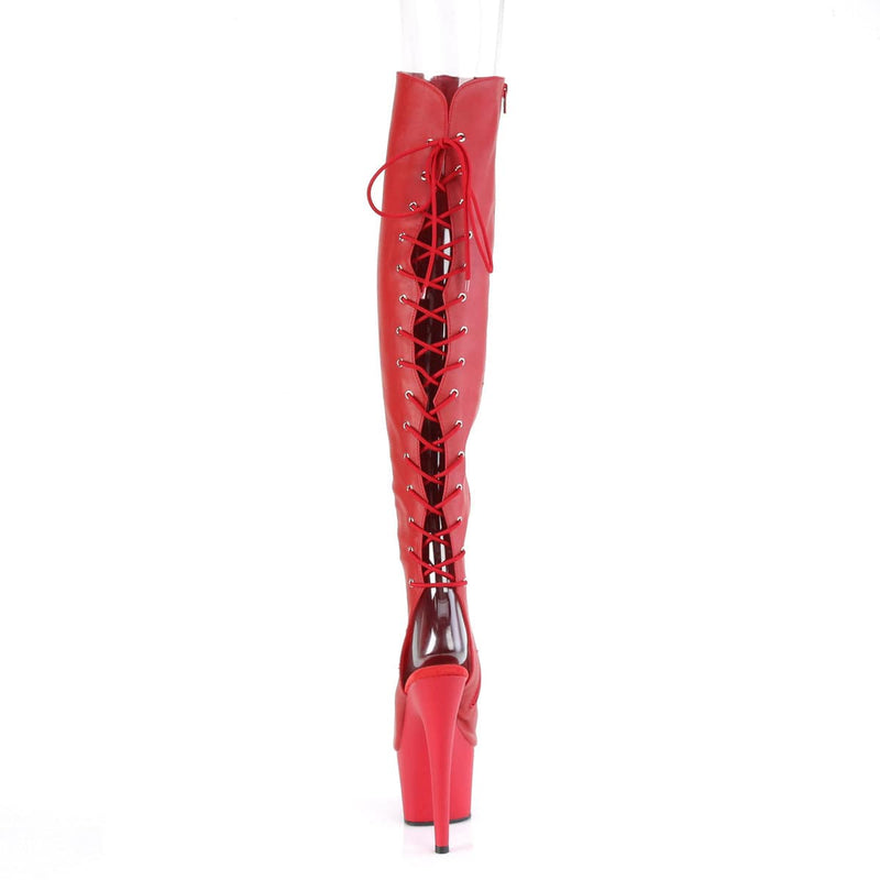Pleaser ADORE-3019 Platform Knee High Boot (Red Faux Leather/Red Matte)