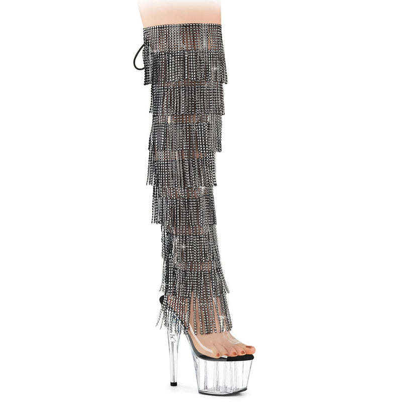 Pleaser ADORE-3019C-RSF Platform Knee High Boot (Clear-Black/Clear)