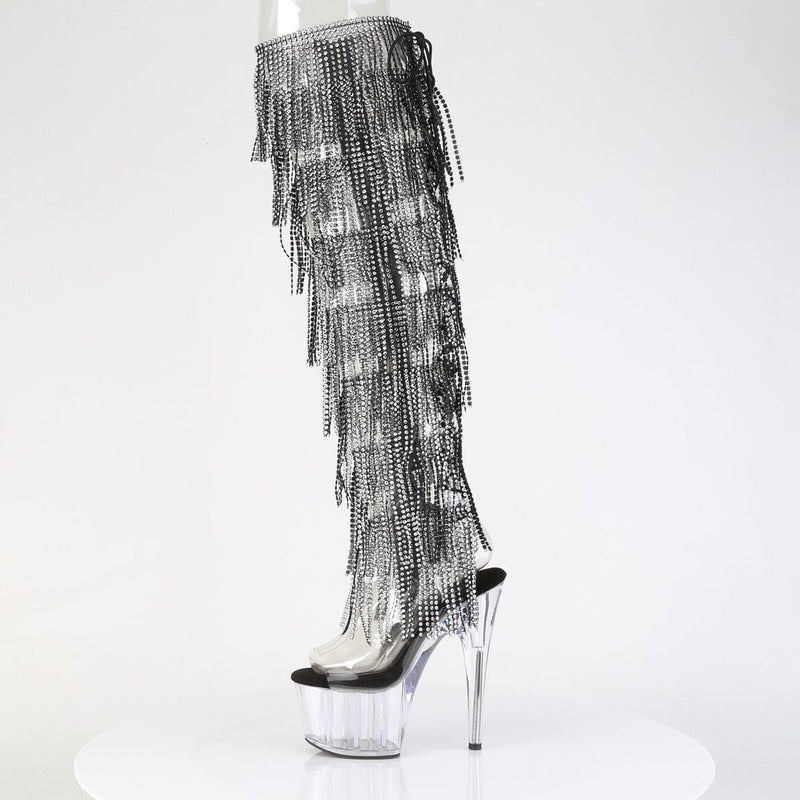Pleaser ADORE-3019C-RSF Platform Knee High Boot (Clear-Black/Clear)