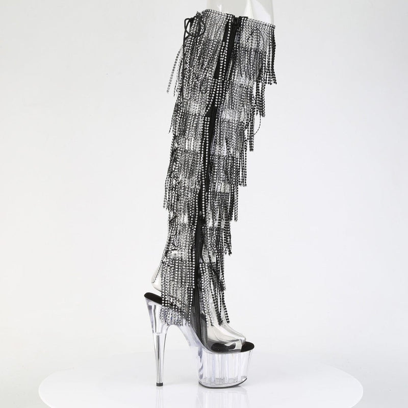 Pleaser ADORE-3019C-RSF Platform Knee High Boot (Clear-Black/Clear)