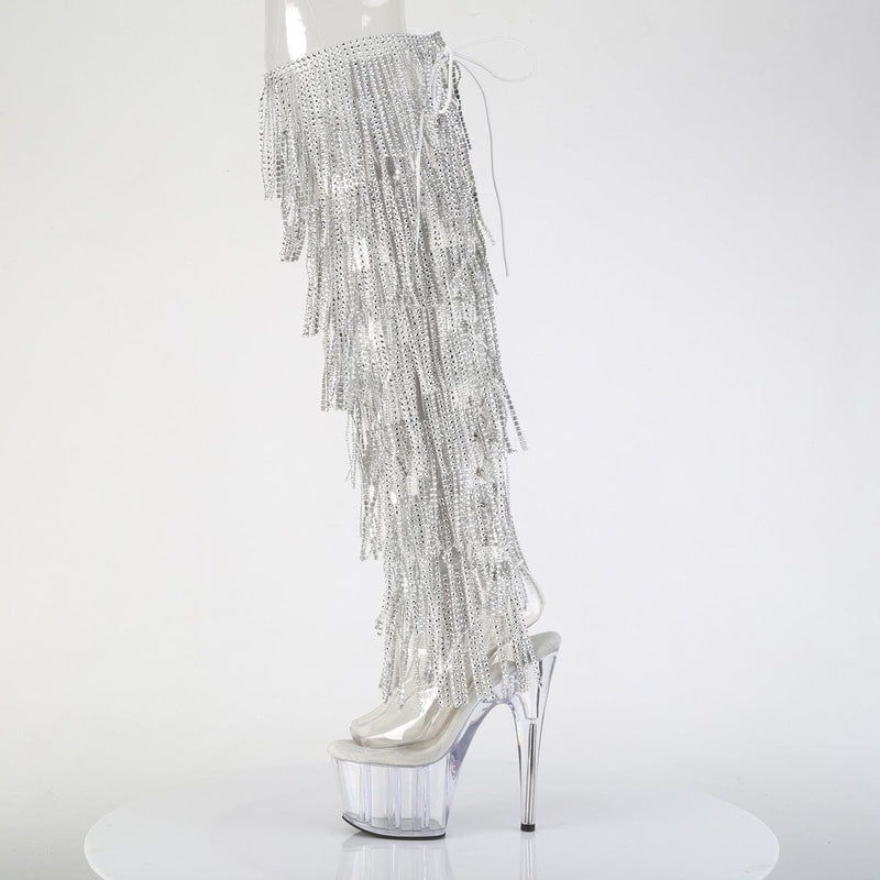 Pleaser ADORE-3019C-RSF Platform Knee High Boot (Clear-Silver/Clear)