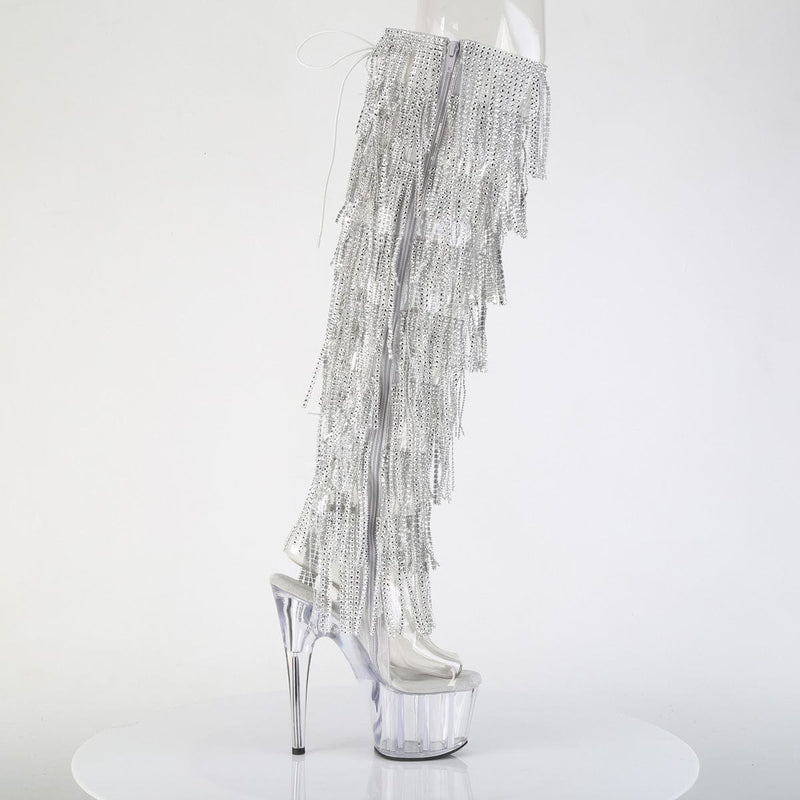 Pleaser ADORE-3019C-RSF Platform Knee High Boot (Clear-Silver/Clear)
