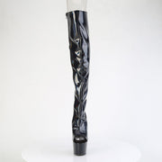 Pleaser ADORE-3019HWR Platform Knee High Boot (Black Stretch Holo/Black Holo)