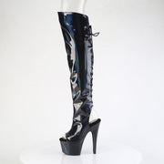 Pleaser ADORE-3019HWR Platform Knee High Boot (Black Stretch Holo/Black Holo)