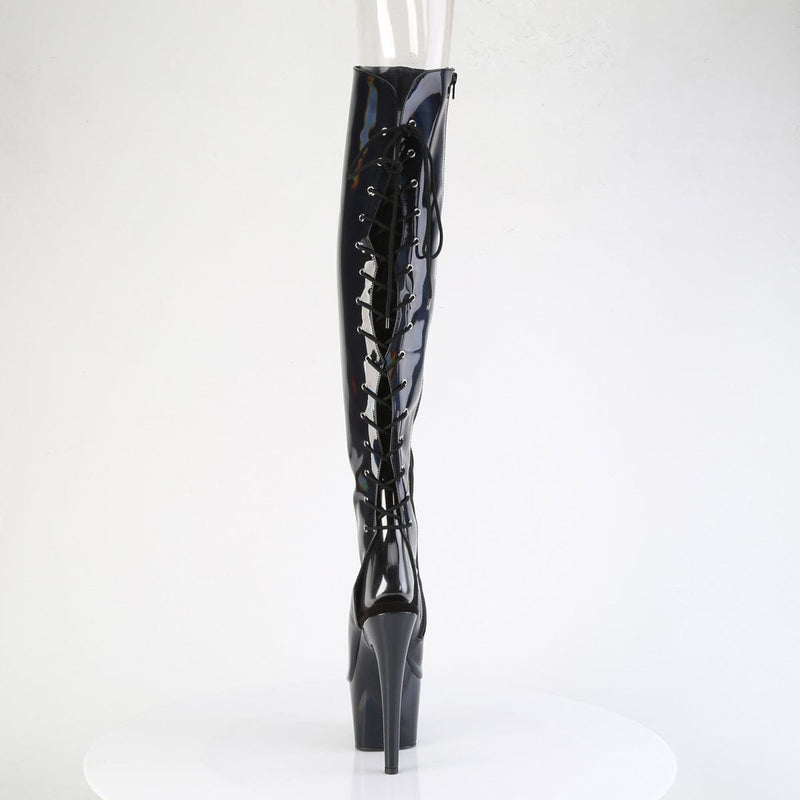 Pleaser ADORE-3019HWR Platform Knee High Boot (Black Stretch Holo/Black Holo)