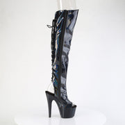 Pleaser ADORE-3019HWR Platform Knee High Boot (Black Stretch Holo/Black Holo)