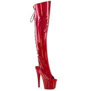 Pleaser ADORE-3019HWR Platform Knee High Boot (Red Stretch Holo/Red Holo)