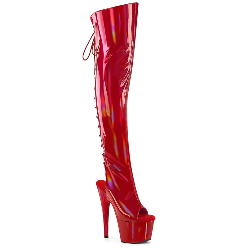 Pleaser ADORE-3019HWR Platform Knee High Boot (Red Stretch Holo/Red Holo)