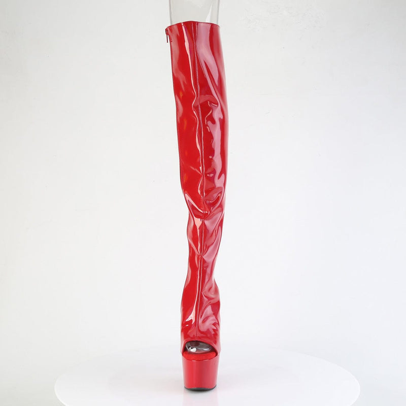 Pleaser ADORE-3019HWR Platform Knee High Boot (Red Stretch Holo/Red Holo)