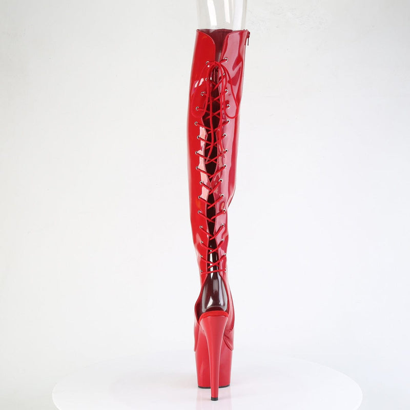 Pleaser ADORE-3019HWR Platform Knee High Boot (Red Stretch Holo/Red Holo)
