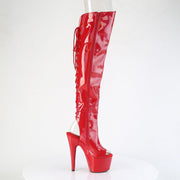 Pleaser ADORE-3019HWR Platform Knee High Boot (Red Stretch Holo/Red Holo)