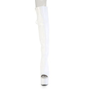 Pleaser ADORE-3019HWR Platform Knee High Boot (White Stretch Holo/White Holo)