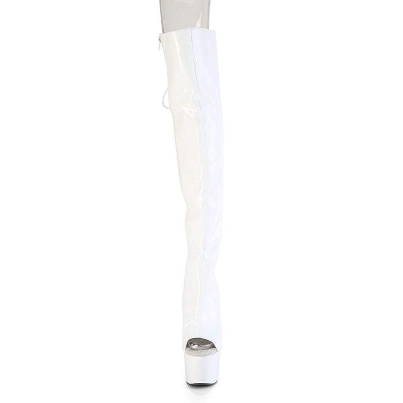 Pleaser ADORE-3019HWR Platform Knee High Boot (White Stretch Holo/White Holo)