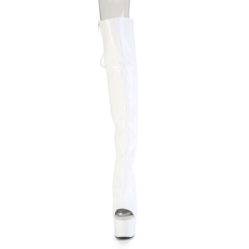Pleaser ADORE-3019HWR Platform Knee High Boot (White Stretch Holo/White Holo)