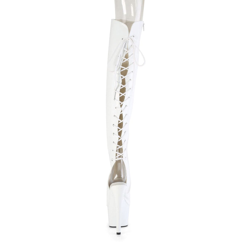 Pleaser ADORE-3019HWR Platform Knee High Boot (White Stretch Holo/White Holo)