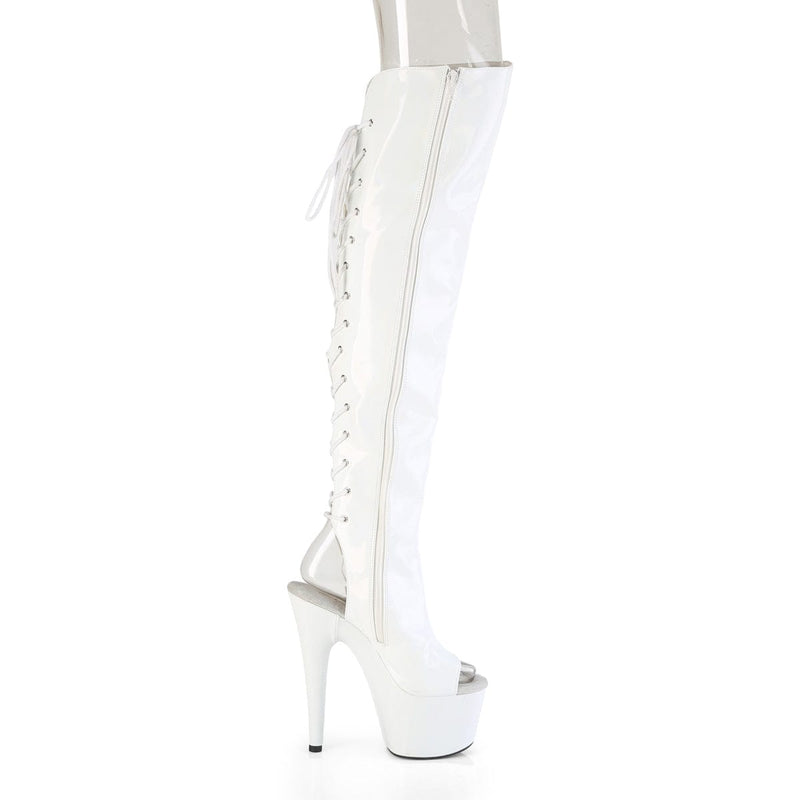 Pleaser ADORE-3019HWR Platform Knee High Boot (White Stretch Holo/White Holo)