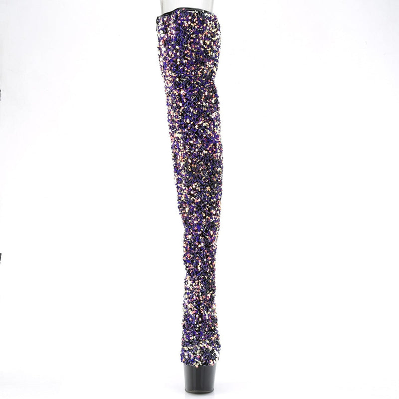 Pleaser ADORE-3020 Platform Thigh High Boot (Purple Multi Sequins/Black)