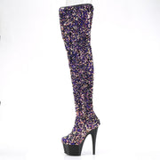 Pleaser ADORE-3020 Platform Thigh High Boot (Purple Multi Sequins/Black)