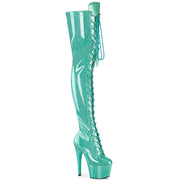 Pleaser ADORE-3020GP Platform Thigh High Boot (Aqua Glitter Patent/M)