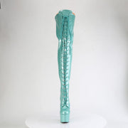 Pleaser ADORE-3020GP Platform Thigh High Boot (Aqua Glitter Patent/M)