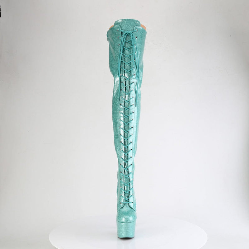 Pleaser ADORE-3020GP Platform Thigh High Boot (Aqua Glitter Patent/M)