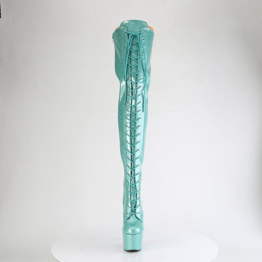 Pleaser ADORE-3020GP Platform Thigh High Boot (Aqua Glitter Patent/M)