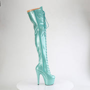 Pleaser ADORE-3020GP Platform Thigh High Boot (Aqua Glitter Patent/M)