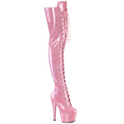 Pleaser ADORE-3020GP Platform Thigh High Boot (Baby Pink Glitter Patent/M)